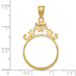 14k Yellow Gold French Scroll Screw Top 20.2mm Coin Bezel Pendant - Fits 1/4 oz Maple Leaf