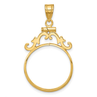 14k Yellow Gold French Scroll Screw Top 20.2mm Coin Bezel Pendant - Fits 1/4 oz Maple Leaf