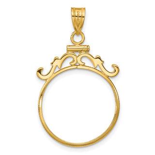 14k Yellow Gold French Scroll Screw Top 21.6mm Coin Bezel Pendant - Fits US $5 Bald Eagle, US $5 Congressional, US $5 Liberty, and Other Coins