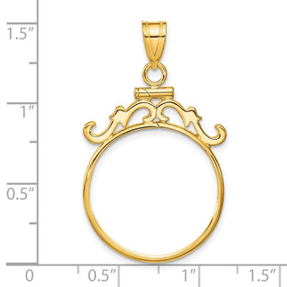 14k Yellow Gold French Scroll Screw Top 21.6mm Coin Bezel Pendant - Fits US $5 Bald Eagle, US $5 Congressional, US $5 Liberty, and Other Coins