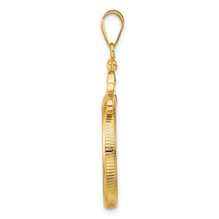 14k Yellow Gold French Scroll Screw Top 22mm Coin Bezel Pendant - Fits 1/4 oz American Eagle and Other Coins