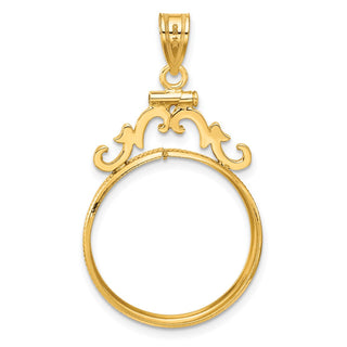 14k Yellow Gold French Scroll Screw Top 22mm Coin Bezel Pendant - Fits 1/4 oz American Eagle and Other Coins