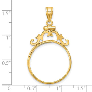 14k Yellow Gold French Scroll Screw Top 22mm Coin Bezel Pendant - Fits 1/4 oz American Eagle and Other Coins