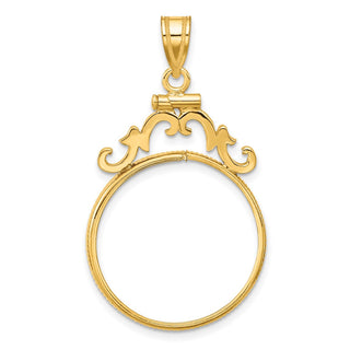 14k Yellow Gold French Scroll Screw Top 22mm Coin Bezel Pendant - Fits 1/4 oz American Eagle and Other Coins