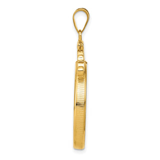 14k Yellow Gold French Scroll Screw Top 25.0mm Coin Bezel Pendant - Fits 1/2 oz Maple Leaf and Other Coins