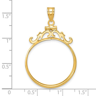 14k Yellow Gold French Scroll Screw Top 25.0mm Coin Bezel Pendant - Fits 1/2 oz Maple Leaf and Other Coins