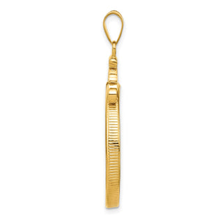 14k Yellow Gold French Scroll Screw Top 27mm Coin Bezel Pendant - Fits 1/2 oz American Eagle, US $10 Liberty, and Other Coins