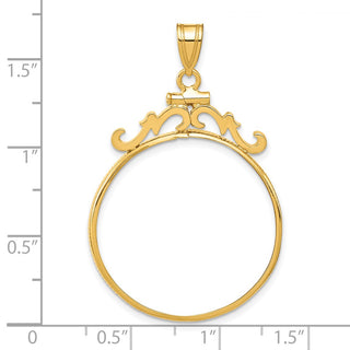 14k Yellow Gold French Scroll Screw Top 27mm Coin Bezel Pendant - Fits 1/2 oz American Eagle, US $10 Liberty, and Other Coins
