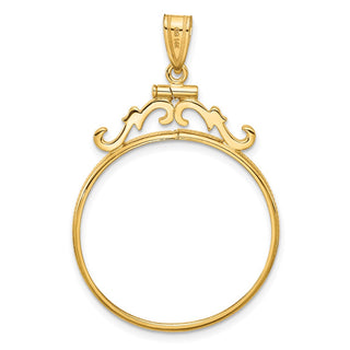 14k Yellow Gold French Scroll Screw Top 27.5mm Coin Bezel Pendant - Fits 20 Pesos