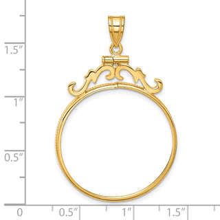 14k Yellow Gold French Scroll Screw Top 27.5mm Coin Bezel Pendant - Fits 20 Pesos