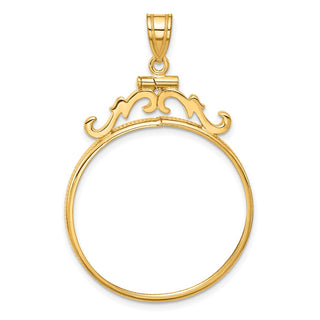 14k Yellow Gold French Scroll Screw Top 27.5mm Coin Bezel Pendant - Fits 20 Pesos