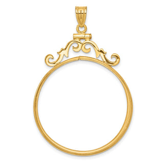 14k Yellow Gold French Scroll Screw Top 32mm Coin Bezel Pendant - Fits 1 oz Australian Nugget, 1 oz Kangaroo, 1 oz Panda, and Other Coins