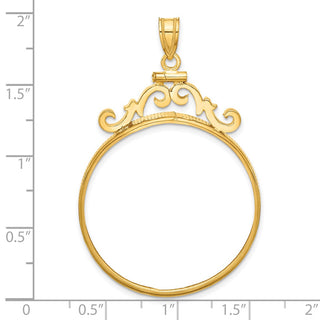 14k Yellow Gold French Scroll Screw Top 32mm Coin Bezel Pendant - Fits 1 oz Australian Nugget, 1 oz Kangaroo, 1 oz Panda, and Other Coins