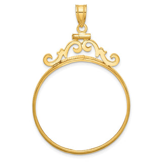 14k Yellow Gold French Scroll Screw Top 32mm Coin Bezel Pendant - Fits 1 oz Australian Nugget, 1 oz Kangaroo, 1 oz Panda, and Other Coins