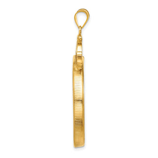 14k Yellow Gold French Scroll Screw Top 32.7mm Coin Bezel Pendant - Fits 1 oz American Eagle, 1 oz Cat, and 1 oz Krugerrand