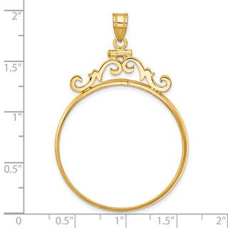 14k Yellow Gold French Scroll Screw Top 32.7mm Coin Bezel Pendant - Fits 1 oz American Eagle, 1 oz Cat, and 1 oz Krugerrand