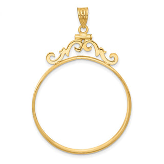 14k Yellow Gold French Scroll Screw Top 34.2mm Coin Bezel Pendant - Fits US $20 Liberty and US $20 St. Gaudens