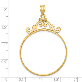 14k Yellow Gold French Scroll Screw Top 34.2mm Coin Bezel Pendant - Fits US $20 Liberty and US $20 St. Gaudens