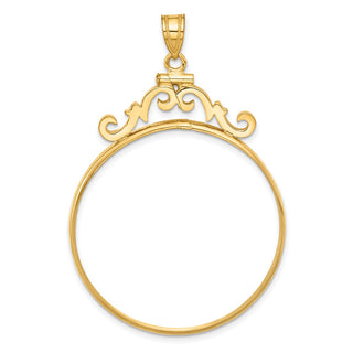14k Yellow Gold French Scroll Screw Top 34.2mm Coin Bezel Pendant - Fits US $20 Liberty and US $20 St. Gaudens