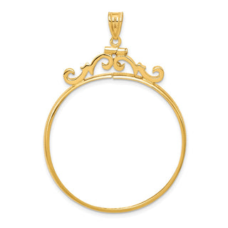 14k Yellow Gold French Scroll Screw Top 37mm Coin Bezel Pendant - Fits 50 Pesos and Centenario