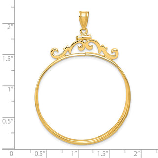 14k Yellow Gold French Scroll Screw Top 37mm Coin Bezel Pendant - Fits 50 Pesos and Centenario