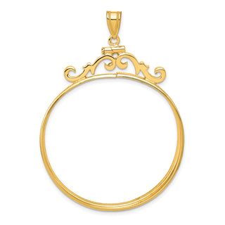 14k Yellow Gold French Scroll Screw Top 37mm Coin Bezel Pendant - Fits 50 Pesos and Centenario