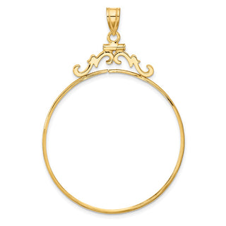 14k Yellow Gold French Scroll Screw Top 39.5mm Coin Bezel Pendant - Fits 4 Ducat