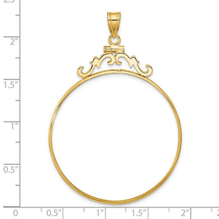 14k Yellow Gold French Scroll Screw Top 39.5mm Coin Bezel Pendant - Fits 4 Ducat
