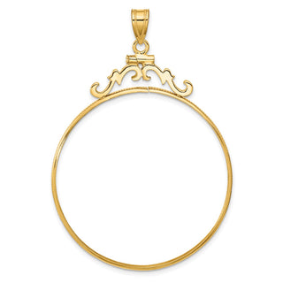 14k Yellow Gold French Scroll Screw Top 39.5mm Coin Bezel Pendant - Fits 4 Ducat