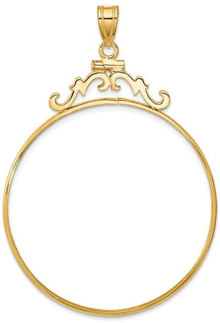 14k Yellow Gold French Scroll Screw Top 39.5mm Coin Bezel Pendant - Fits 4 Ducat