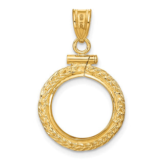 14k Yellow Gold Foxtail Chain Screw Top 13mm Coin Bezel Pendant - Fits 2 Pesos and US $1