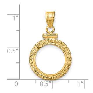 14k Yellow Gold Foxtail Chain Screw Top 13mm Coin Bezel Pendant - Fits 2 Pesos and US $1