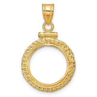 14k Yellow Gold Foxtail Chain Screw Top 13mm Coin Bezel Pendant - Fits 2 Pesos and US $1