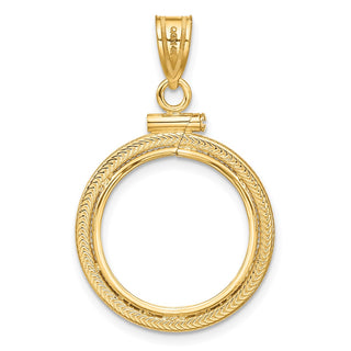 14k Yellow Gold Foxtail Chain Screw Top 15mm Coin Bezel Pendant - Fits US $1 Type 2