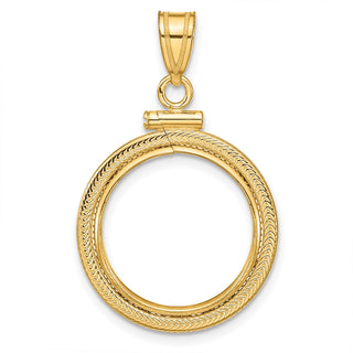 14k Yellow Gold Foxtail Chain Screw Top 15mm Coin Bezel Pendant - Fits US $1 Type 2