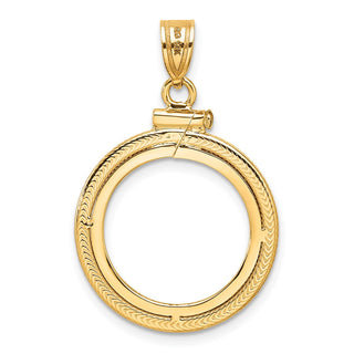 14k Yellow Gold Foxtail Chain Screw Top 16.5mm Coin Bezel Pendant - Fits 1/10 oz American Eagle and 1/10 oz Krugerrand