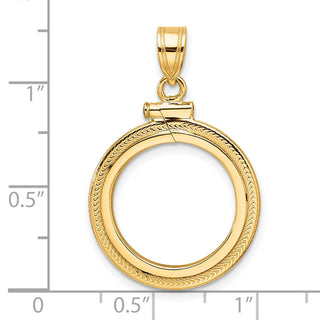 14k Yellow Gold Foxtail Chain Screw Top 16.5mm Coin Bezel Pendant - Fits 1/10 oz American Eagle and 1/10 oz Krugerrand