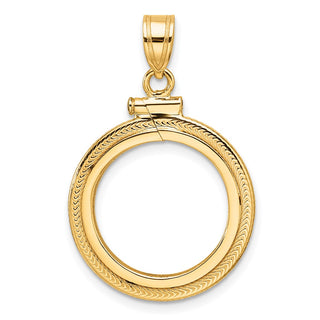 14k Yellow Gold Foxtail Chain Screw Top 16.5mm Coin Bezel Pendant - Fits 1/10 oz American Eagle and 1/10 oz Krugerrand