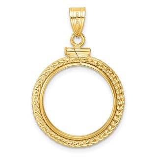 14k Yellow Gold Foxtail Chain Screw Top 17.8mm Coin Bezel Pendant - Fits US $2.50 Liberty and Other Coins