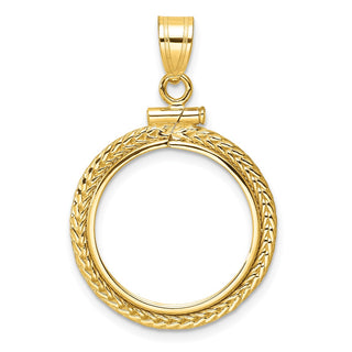14k Yellow Gold Foxtail Chain Screw Top 17.8mm Coin Bezel Pendant - Fits US $2.50 Liberty and Other Coins