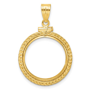 14k Yellow Gold Foxtail Chain Screw Top 18mm Coin Bezel Pendant - Fits 1/10 oz Cat