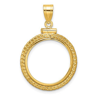 14k Yellow Gold Foxtail Chain Screw Top 18mm Coin Bezel Pendant - Fits 1/10 oz Cat