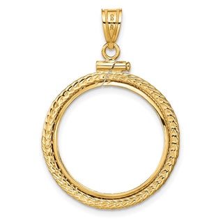 14k Yellow Gold Foxtail Chain Screw Top 21.6mm Coin Bezel Pendant - Fits US $5 Bald Eagle and US $5 Congressional
