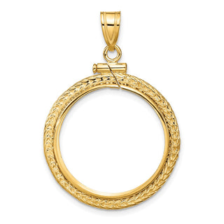 14k Yellow Gold Foxtail Chain Screw Top 21.6mm Coin Bezel Pendant - Fits US $5 Bald Eagle and US $5 Congressional