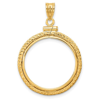 14k Yellow Gold Foxtail Chain Screw Top 22mm Coin Bezel Pendant - Fits 1/4 oz American Eagle and Other Coins