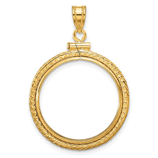 14k Yellow Gold Foxtail Chain Screw Top 22mm Coin Bezel Pendant - Fits 1/4 oz American Eagle and Other Coins