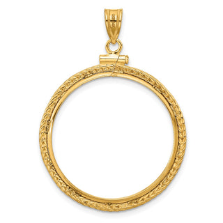 14k Yellow Gold Foxtail Chain Screw Top 27mm Coin Bezel Pendant - Fits 1/2 oz American Eagle, US $10 Liberty, and Other Coins