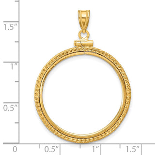 14k Yellow Gold Foxtail Chain Screw Top 27mm Coin Bezel Pendant - Fits 1/2 oz American Eagle, US $10 Liberty, and Other Coins
