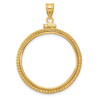 14k Yellow Gold Foxtail Chain Screw Top 27mm Coin Bezel Pendant - Fits 1/2 oz American Eagle, US $10 Liberty, and Other Coins