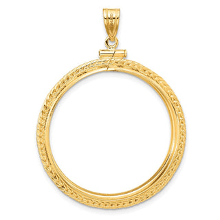 14k Yellow Gold Foxtail Chain Screw Top 30mm Coin Bezel Pendant - Fits 1 oz Maple Leaf and 1/2 oz Cat
